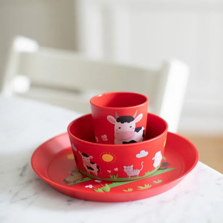 Koziol Connect Barnservis 3 delar Tallrik/Skål/Mugg Bondgård