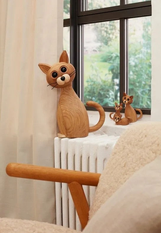 Spring Copenhagen Lucky Katt Dekoration 42 cm Ek/Lönn