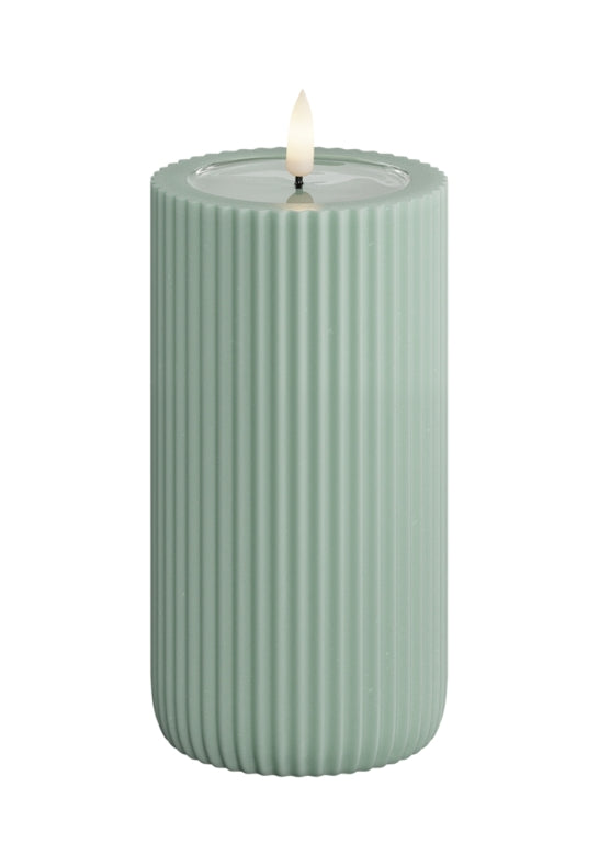 Unique Candles Unique LED Blockljus Stripe Sage green 8x15 cm