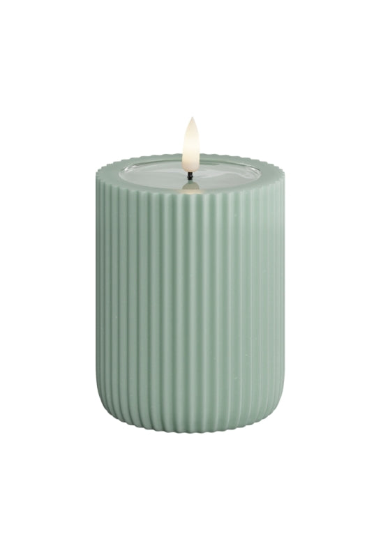 Unique Candles Unique LED Blockljus Stripe Sage green 8x10 cm
