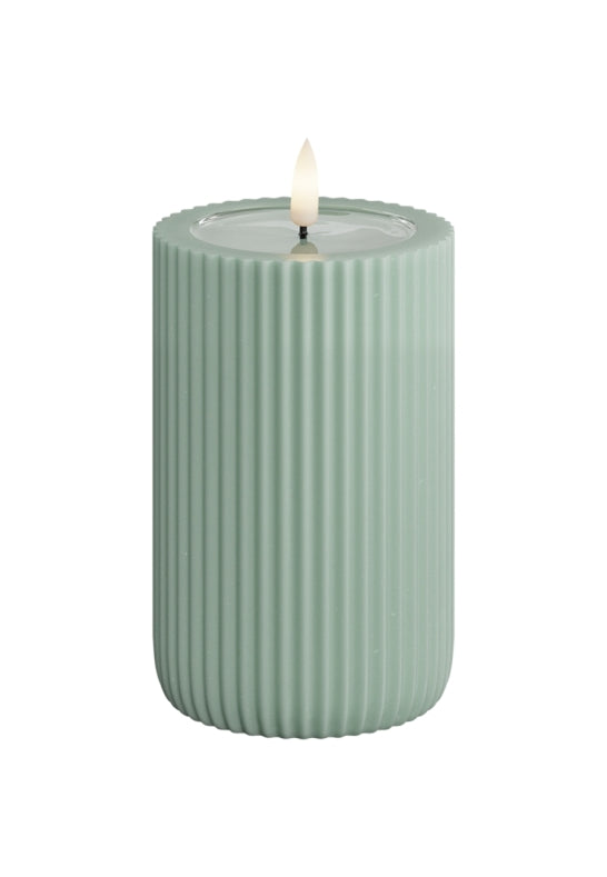 Unique Candles Unique LED Blockljus Stripe Sage green 8x12,5 cm