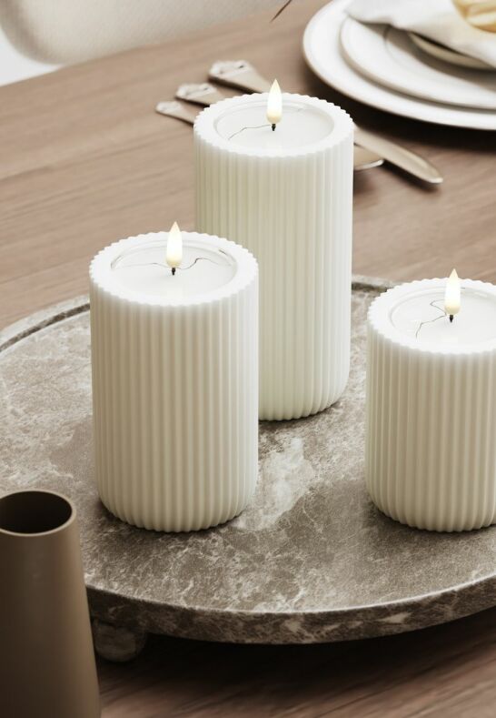 Unique Candles Unique LED Blockljus Stripe Vit 8x15 cm