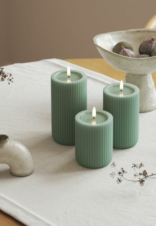 Unique Candles Unique LED Blockljus Stripe Sage green 8x10 cm