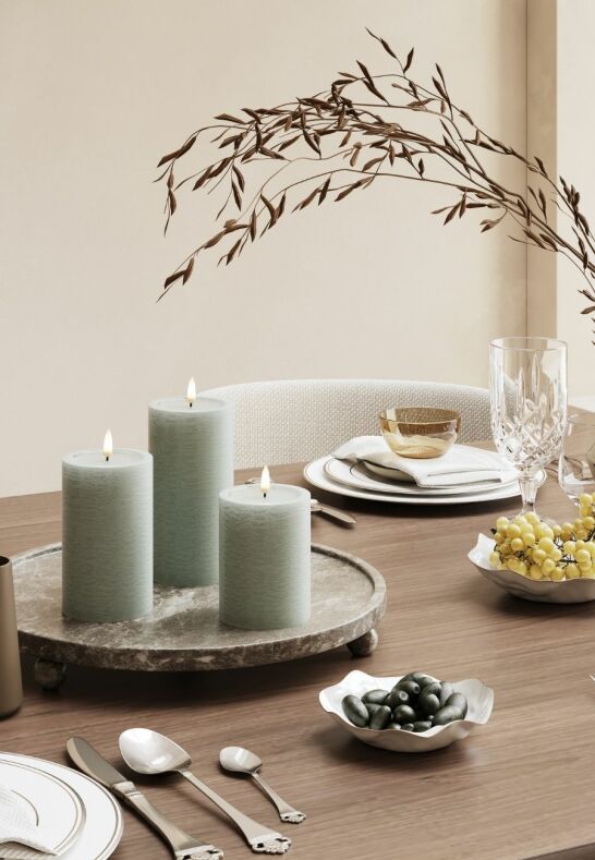 Unique Candles Unique LED Blockljus Sage Green 7,5x15 cm