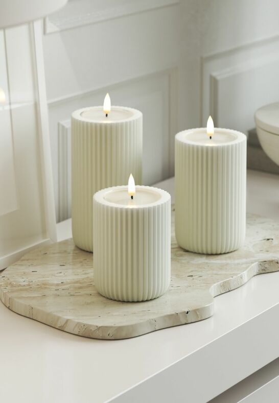 Unique Candles Unique LED Blockljus Stripe Vit 8x12,5 cm