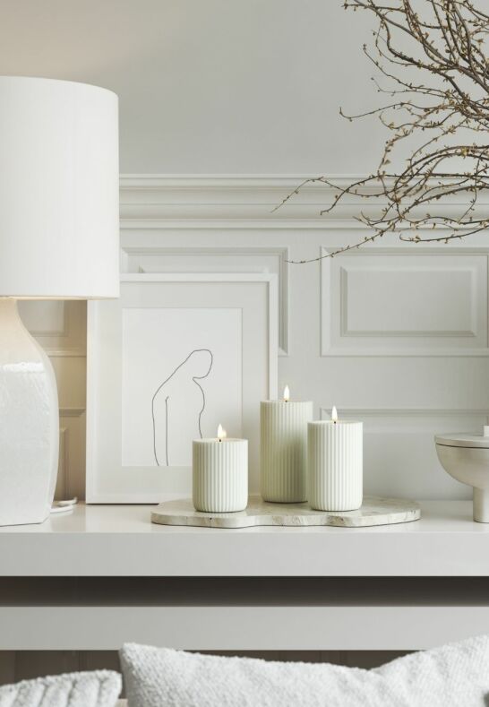 Unique Candles Unique LED Blockljus Stripe Vit 8x12,5 cm