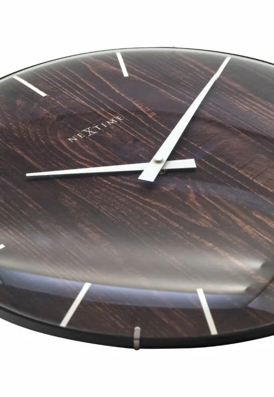 NeXtime Edge Wood Dome Väggklocka 35cm Mörkbrun