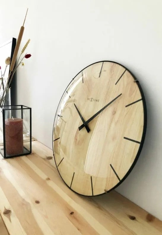 NeXtime Edge Wood Dome Väggklocka 35cm Ljusbrun