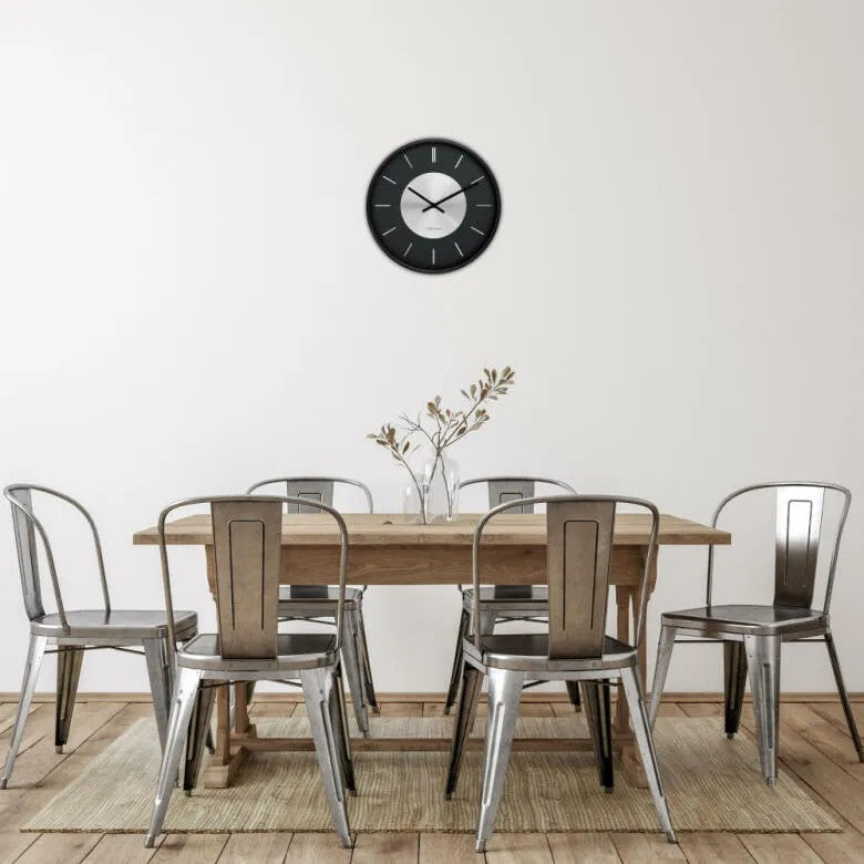 NeXtime Retro II Stripes Väggklocka 25 cm Svart/Silver