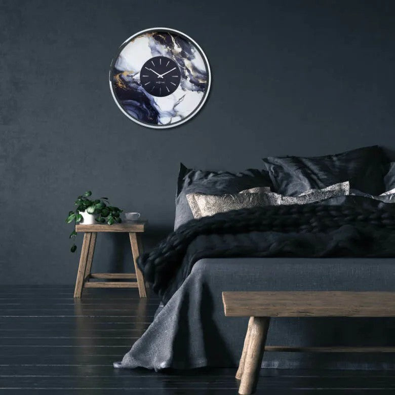 NeXtime Marble Duo Väggklocka 48 cm Silver/Vit