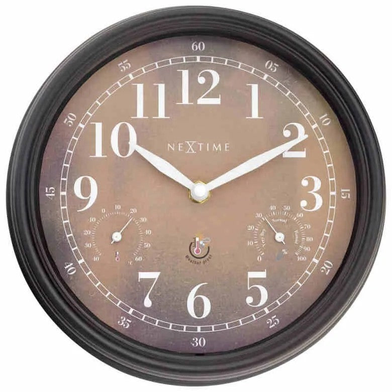 NeXtime Jasmine Väggklocka/Väderstation Ø23,5 cm Brun