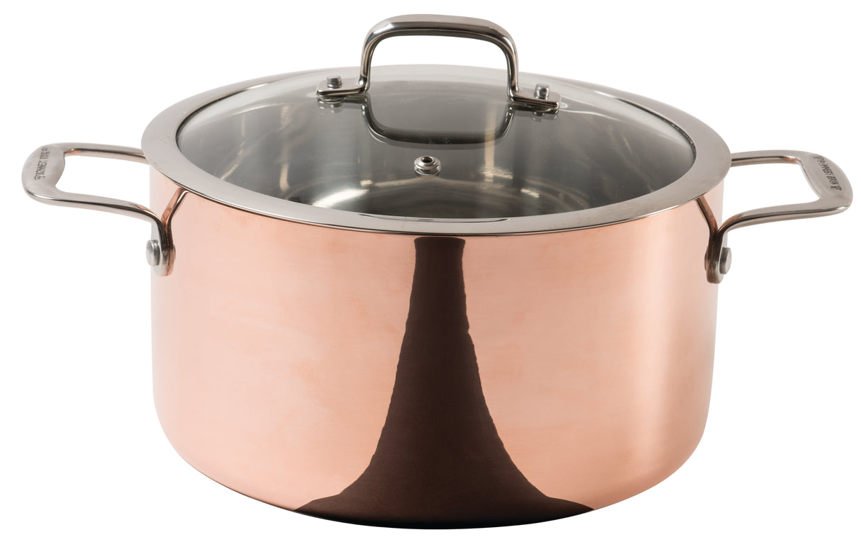 Ronneby Bruk Gryta 5 liter, 3-ply koppar-aluminium-rostfritt. Induktionsbotten. Glaslock.