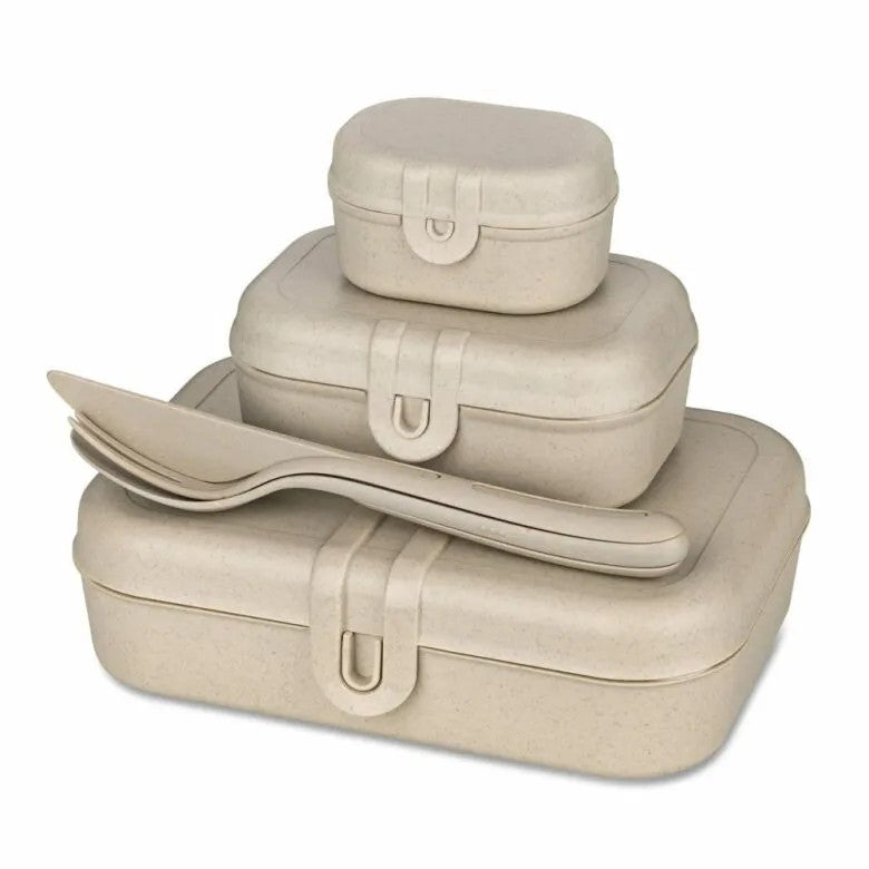 Koziol Pascal Ready Set med 3x lunchbox och bestick Beige