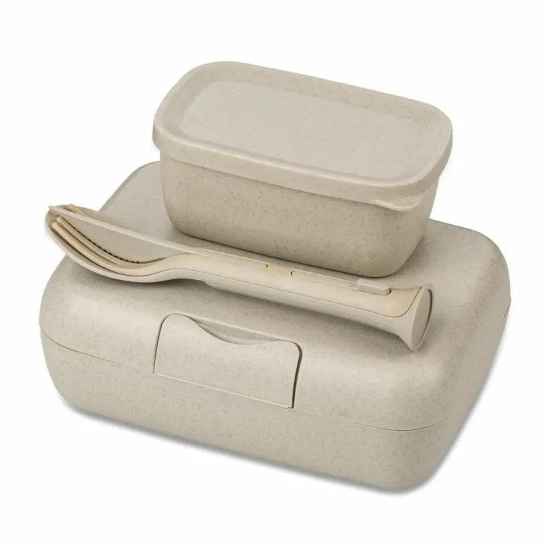 Koziol Candy Ready Set med 3x lunchbox och bestick Beige