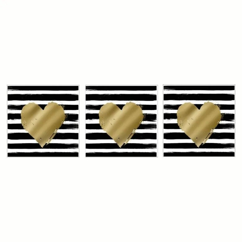 Paperproducts Design Heart & Stripes Servett 33x33 cm Svart/Guld 3 st 20-pack