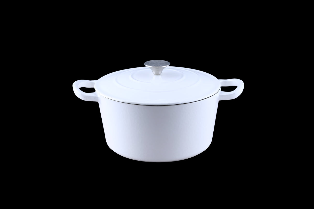 Ronneby Bruk Emaljerad Gryta, 4,5 L, Vit utsida och beige insida. Dubbel emaljering. Classique design.