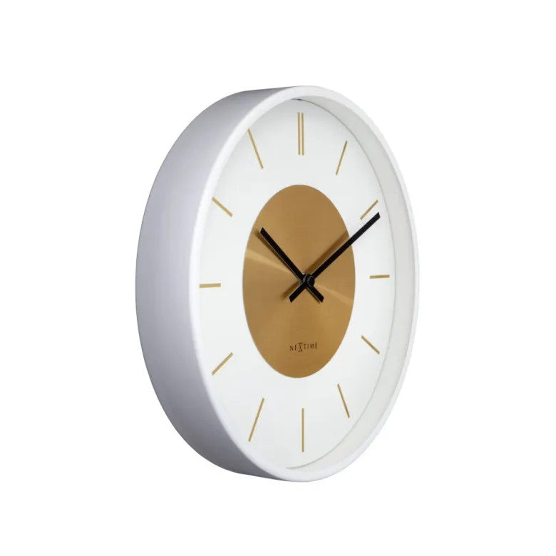NeXtime Retro II Stripes Väggklocka 25 cm Vit/Guld