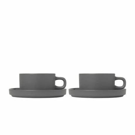 BLOMUS Pilar Tekoppar med fat 200ml Pewter 2-pack