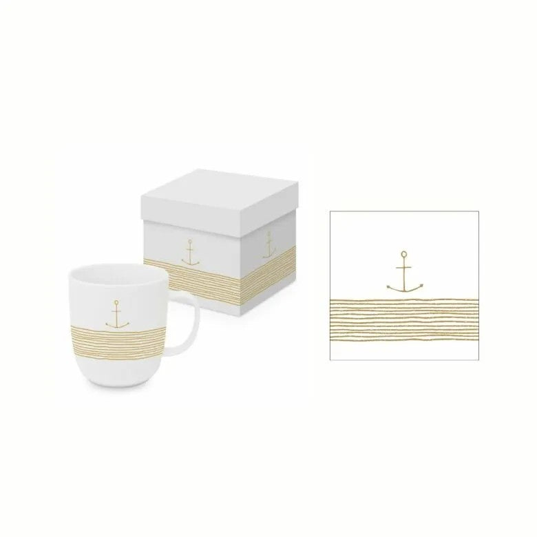 Paperproducts Design Pure Anchor Gåvoset Mugg 35 cl + Servett Vit/Guld