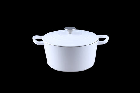 Ronneby Bruk Emaljerad Gryta, 4,5 L, Vit utsida och beige insida. Dubbel emaljering.  Classique design.