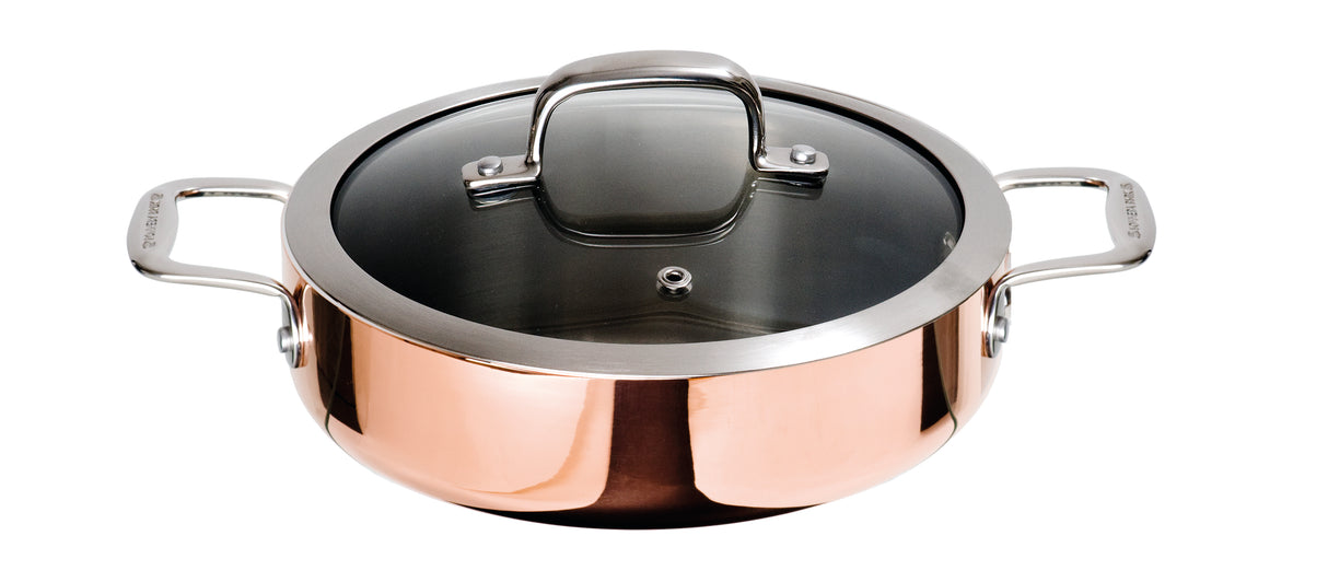 Ronneby Bruk Traktörform, 3-ply koppar-aluminium-rostfritt. Induktionsbotten. Glaslock.